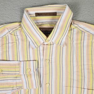 Robert Talbott Yellow Blue Striped Mens Long Sleeve Button Up Shirt Large
